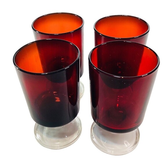 Set Of 4”Vintage Luminarc France Ruby Red Wine/Desert Footed Glasses 4” - Picture 2 of 4